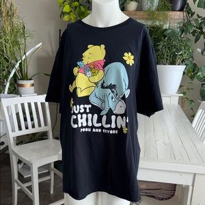 Winnie the Pooh Disney graphic T Black Ladies T-Shirt with Pooh & Eyore Large